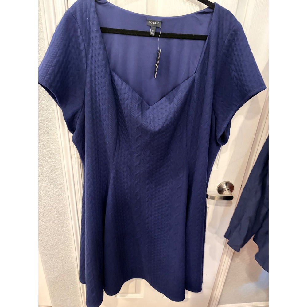 Torrid Skater Dress Navy Blue Cable Knit Textured Short Sleeve Fit Flare 5X 28